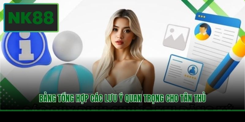 Đăng Ký Tài Khoản NK88 - Quy Trình 03 Bước Cần Nắm Vững 4 Bảng tổng hợp các lưu ý quan trọng cho tân thủ